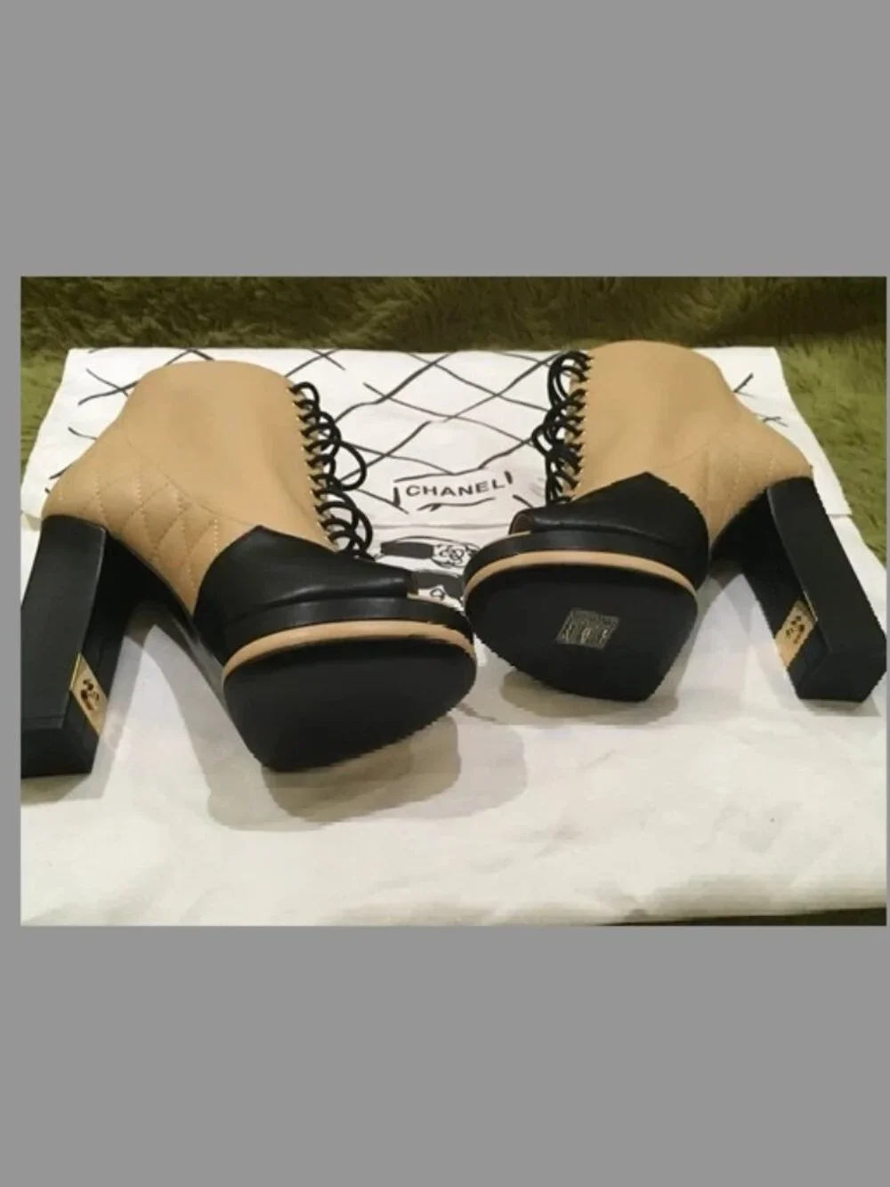 New Chanel Leather Boots Quilted Leather Lace-up Open Boots SZ 36EU